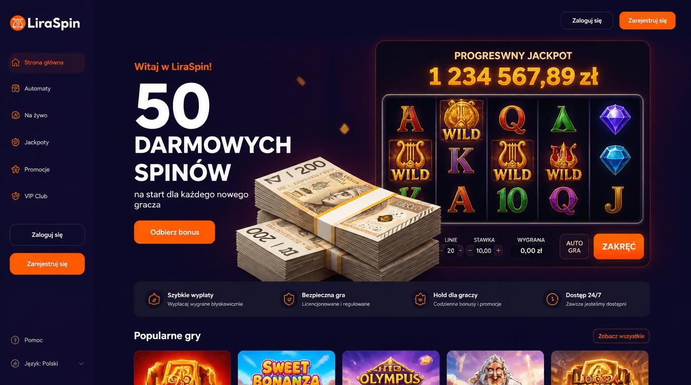 banknoty złotówek przy automacie, napis „BONUS POWITALNY 100% do 500 zł + 50 darmowych spinów